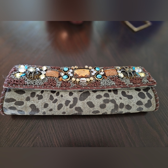 Mary Frances Encore leopard heavily beaded jeweled rhinestone vintage clutch - Picture 2 of 5